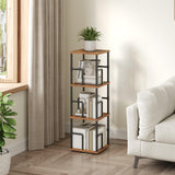 MAHANCRIS 3-Tier Rotating Bookshelf, Freestanding Corner Bookshelf, 360° Spinning Bookcase, Industrial Style Storage Rack with Rails, for Living Room, Bedroom, Study, Rustic Brown and Black BKHR1401 MAHANCRIS