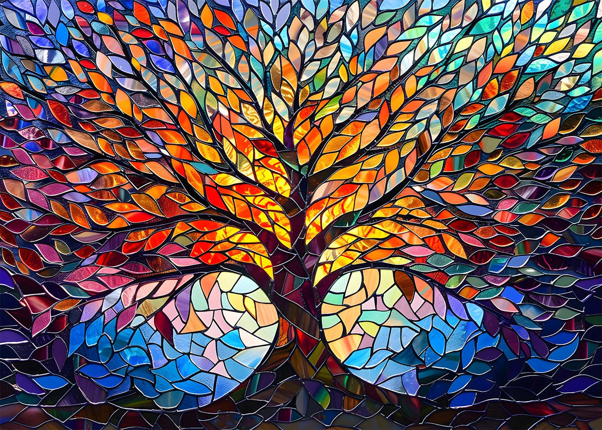PICKFORU Stained Glass Puzzle Tree of Life Puzzles for Adults 1000 Pieces, Impossible Hard Difficult Challenging Puzzles for Adults, Colorful Mosaic Tree of Life Jigsaw Puzzle 1000 Pieces PICKFORU