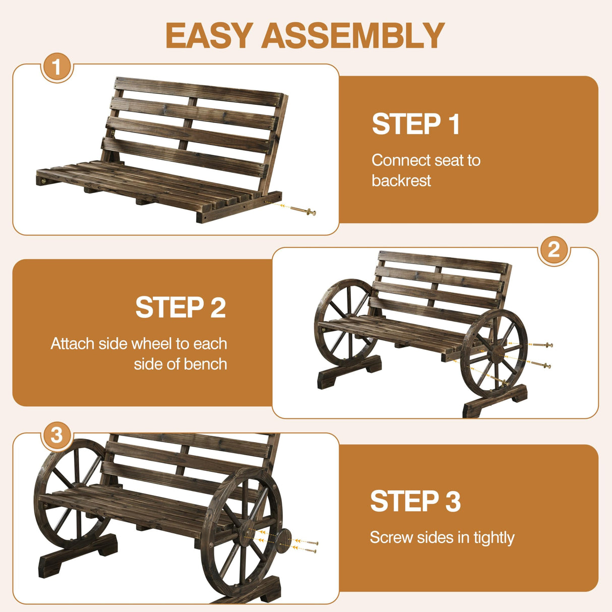 Yaheetech 41in Antique Chariot Wheel Outdoor Bench for 2 - Dark Brown Wooden Garden Furniture Yaheetech