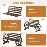 Yaheetech 41in Antique Chariot Wheel Outdoor Bench for 2 - Dark Brown Wooden Garden Furniture Yaheetech