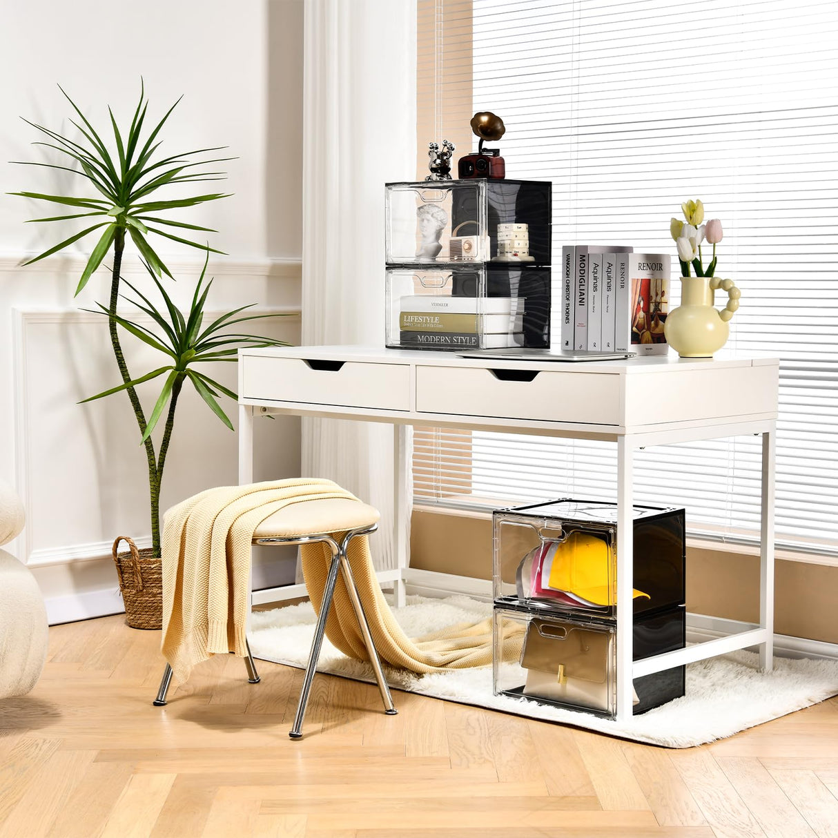 Amllas New 8 Pack Shoe Boxes Stackable, Large Shoe Storage Organizer with Lids,Drop Side Shoe Containers for Entryway,Sneaker Storage Fit up to US Size 13 for Men/Women(13’’x 10.6”x 8.3”) Amllas