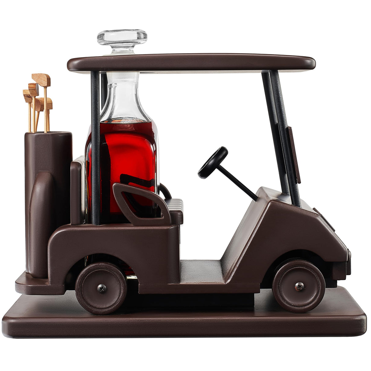 Golf Decanter Whiskey Decanter - The Wine Savant - Brown Mahogany Wood Golf Gifts for Both Men & Women, Golf Accessories, Golfer Gifts, Based on A Replica Golf Cart (600ml Decanter) The Wine Savant