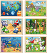 Wooden Puzzles for Kids Ages 3-5, 6 Packs 24 PCs Jigsaw Puzzles Preschool Educational Brain Teaser Boards Toys Gifts for Children, Wood Puzzles for 3 4 5 6 Year Old Boys Girls VIJYYZT