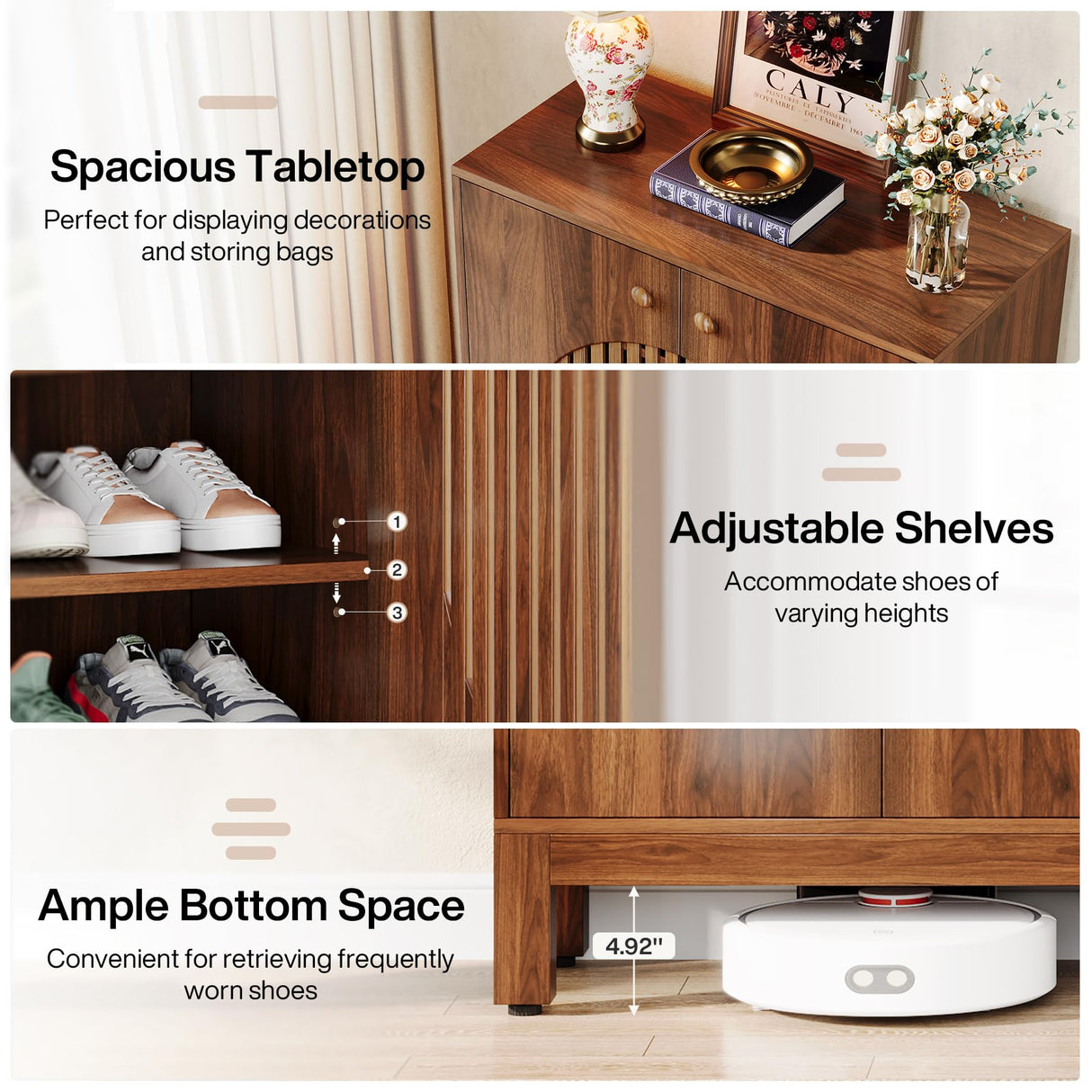 Tribesigns 5-Tier Shoe Cabinet with Round Louvered Doors, 20 Pairs Farmhouse Shoe Storage Cabinet with Adjustable Shelves, Freestanding Shoe Rack Organizer for Entryway, Hallway, Living Room, Brown Tribesigns