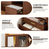 PAKASEPT 2 Doors Armoire Wardrobe Closet with Mirror,71'' Tall Freestanding Wooden Wardrobe Closet Farmhouse Storage Cabinet for Bedroom with Hanging Rod,Clothes Hook,Drawers,Hidden Bench,Retro Brown PAKASEPT