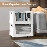 Stackable Plastic Storage Basket, 3 Pack Foldable Closet Organizers and Storage Bins with Wheels, Collapsible Drawer Shelf Storage Box Container for Office Bedroom Closet Wardrobe Kitchen Bathroom BUZIFU