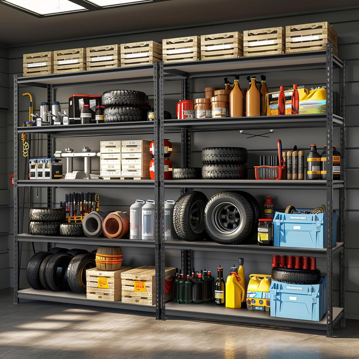 WORKPRO 5-Tier Metal Garage Shelving, 48”W x 24”D x 72”H, Adjustable Storage Rack, Heavy Duty Shelf with Particle Board, 2500 lbs Load Capacity (Total) for Garage, Basement, Warehouse, Kitchen WORKPRO