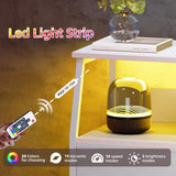 Somdot White Nightstand with Charging Station and LED Light for Bedroom, Tall 3 Drawers Dresser with Fabric Bins for Bedside Kids Dorm Room Closet Laundry Entryway, White Leather Somdot