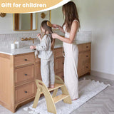 Reeple Wooden Step Stool, 300 lb. Load Capacity, with Safety Non-Slip Pads and Handles, Bamboo Step Stool for Bathroom and Kitchen, Children's Double Height(Log Color) Reeple