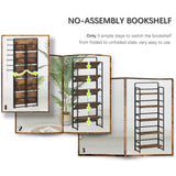 4NM No-Assembly 5 Tiers Folding Bookshelf Storage Shelves Vintage Bookcase Standing Racks Study Organizer Home Office (Rustic Brown) 4NM