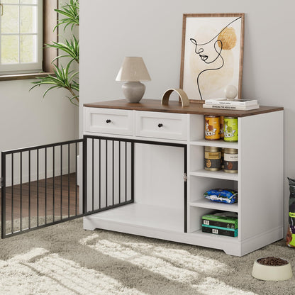 IDEALHOUSE Large Dog Crate Furniture, 47” Dog Crate with 2 Drawers and 4 Shelves, Heavy Duty Wooden Dog Crate, Decorative Dog Indoor Kennel Furniture Indoor with Storage, White - WoodArtSupply