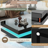 Vinsetto High Gloss Minimalist Coffee Table with LED Lights, 2-Tier Square Center Table for Living Room, 31.5" L x 31.5" W x 14" H, Black Vinsetto