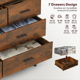 Lyromix Wood Rustic Dresser with 7 Drawers, Wide 48'' Brown TV Stand for Bedroom, Modern Storage Dresser Organizer for Bedroom Living Room, 48.5"x15.7"x31" Lyromix