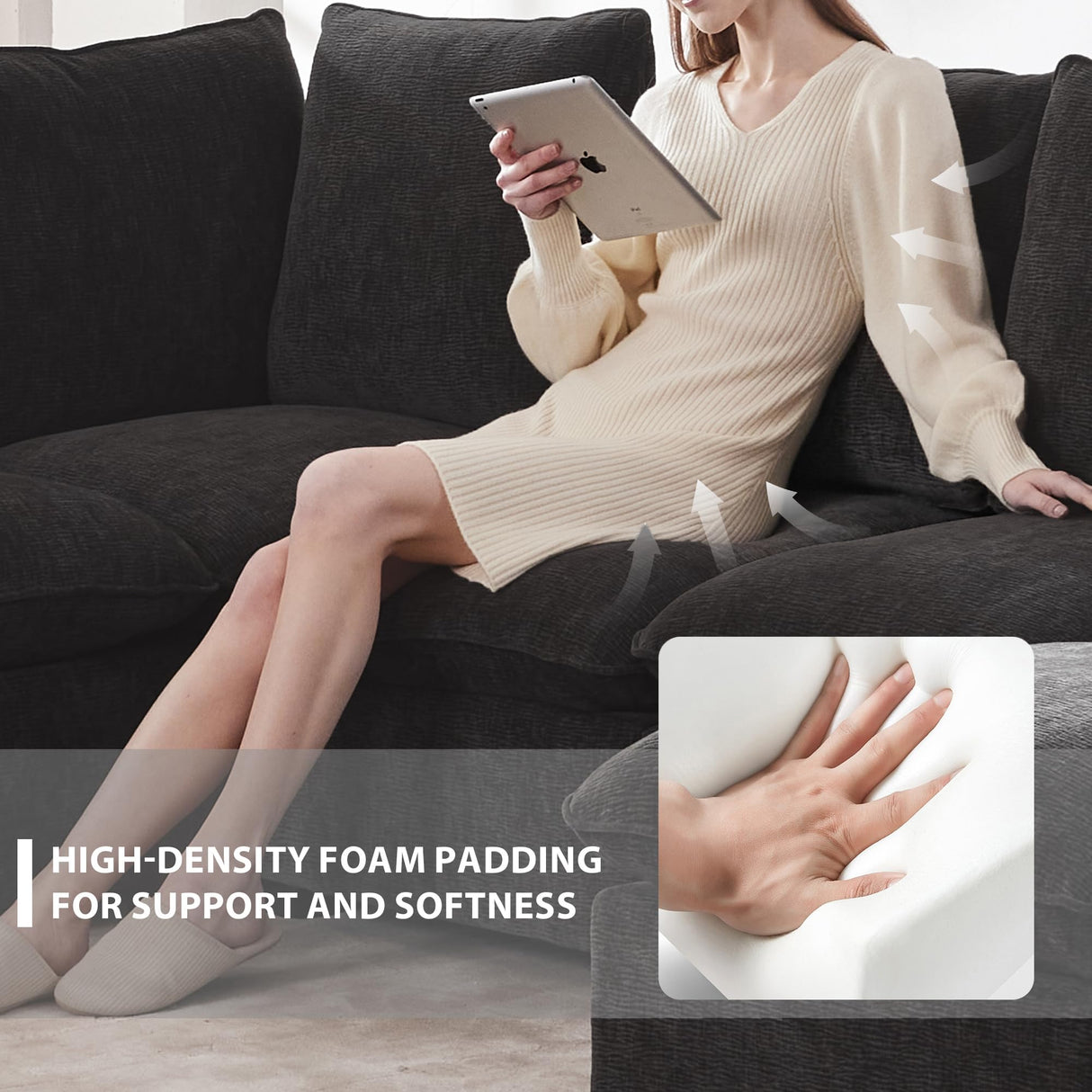 117" Modular Sectional Sofa,U-Shaped Chenille Sofa Couch with Movable Ottoman,Modern 7 Seat Cloud Sectional Couches for Living Room Office Home (Black, 117" U-7 Seater) Anwick