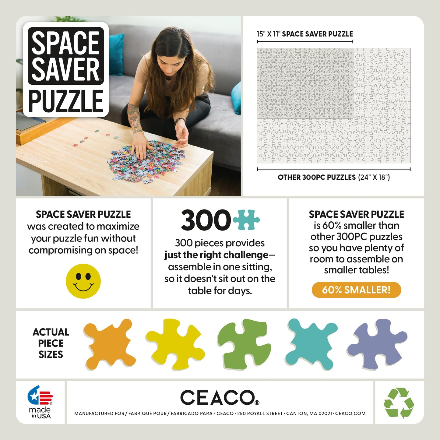 Ceaco – Bird Geometric - 300 Piece Jigsaw Space Saver Puzzle – Puzzles for Smaller Spaces and Surfaces