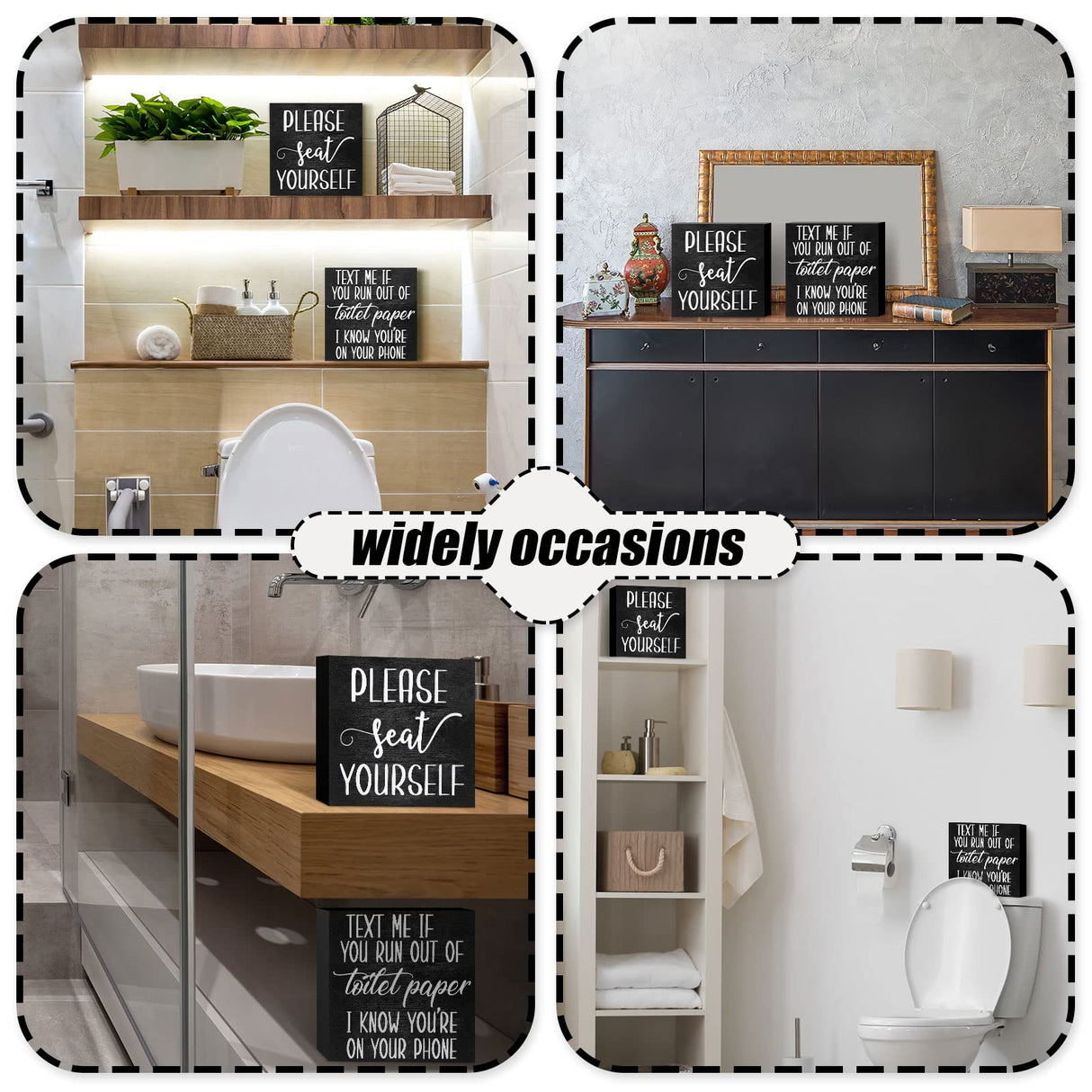 Jetec 2 Pieces Farmhouse Bathroom Signs Decor Wooden Box Sign Funny Bathroom Wall Art Rustic Bathroom Wood Plaque Please Seat Yourself Bathroom Decor for Home Bathroom Restroom(Black) Jetec