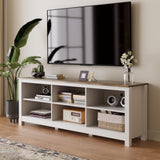 BVIUNTWO White TV Stand for TVs up to 75 Inch,Entertainment Center for 65+ inch TV Console Table with 6 Storage Cubby, Classic Television Stands for Living Room Bedroom, 70 Inch BVIUNTWO