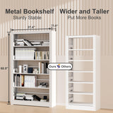 OSEILLC 5-Tier Bookshelf, White Bookshelf with Adjustable Storage Shelves, Metal Bookshelf, 69" Tall Bookcase for Living Room, Library, Office, Bedroom, Including Book Stopper OSEILLC