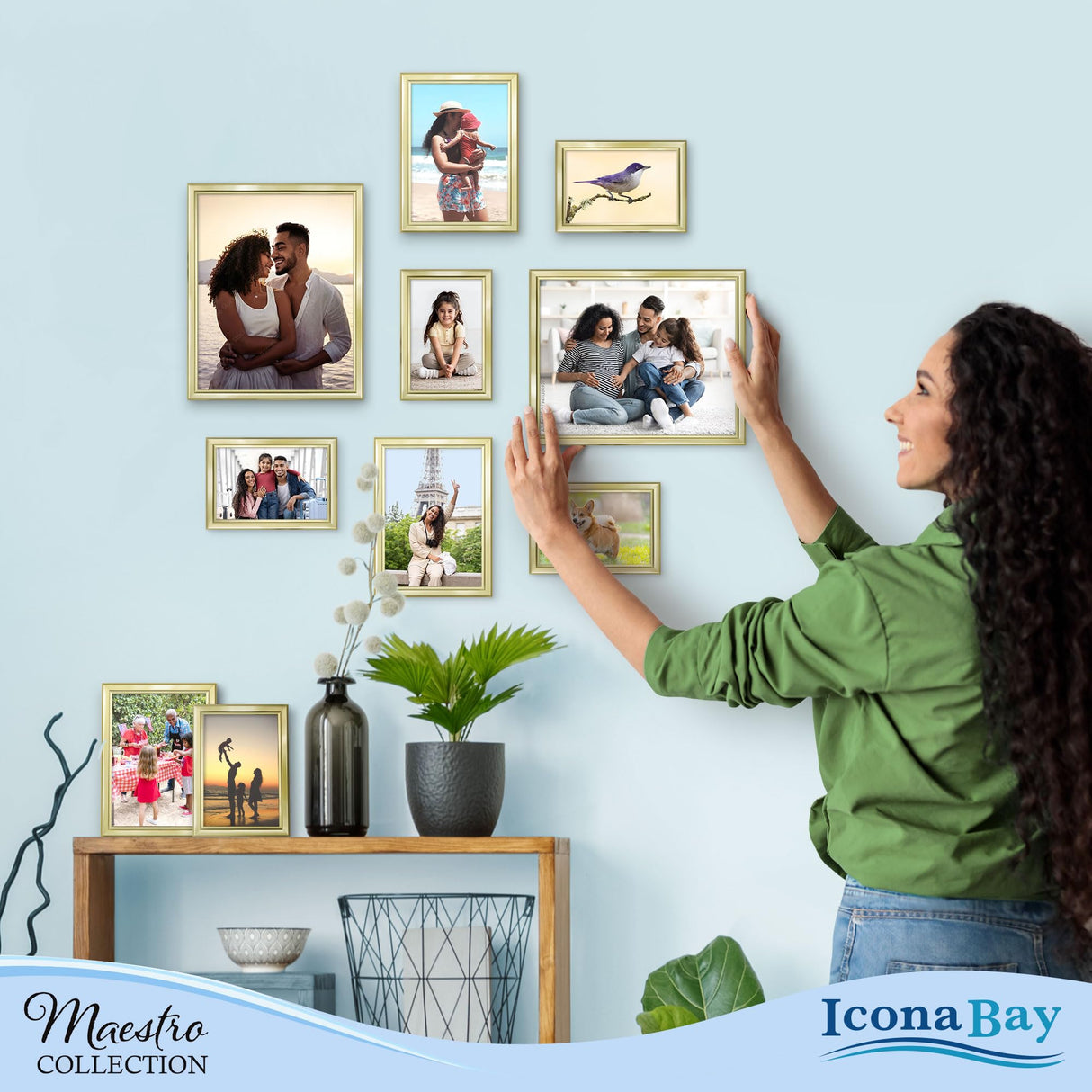 Icona Bay Combination Gold Picture Frames Set - 10 PC (Five 4x6, Three 5x7, Two 8x10), Classy Contemporary Style, Maestro Collection for Wall Gallery Icona Bay