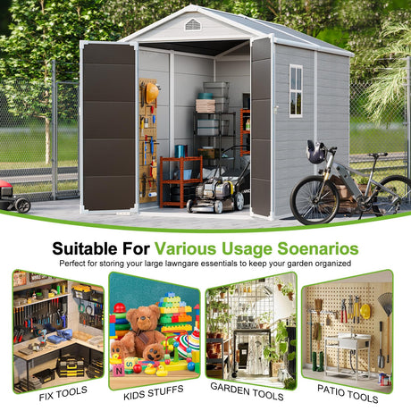 Plastic Sheds 6x8 Shed Resin Outdoor Storage with Floor Included, All-Weather Lockable Garden Tool Storage Cabinet WACASA