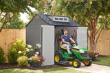 Rubbermaid Resin Outdoor Storage Shed With Floor (7 x 7 Ft), Weather Resistant, Gray, Organization for Home/Backyard/Garden Tools/Lawn Mower/Bike Storage/Pool Supplies Rubbermaid