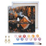 Ginfonr Framed Paint by Numbers Kit for Adults, Halloween Ghosts Acrylic Painting on Canvas, Landscape Oil Painting for Beginner with Brushes, Adults Paint-by-Number for Home Wall Decor (8x8inch) Ginfonr