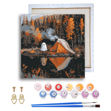 Ginfonr Framed Paint by Numbers Kit for Adults, Halloween Ghosts Acrylic Painting on Canvas, Landscape Oil Painting for Beginner with Brushes, Adults Paint-by-Number for Home Wall Decor (8x8inch) Ginfonr