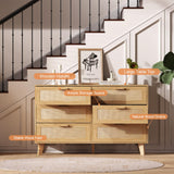 XDliv Rattan Dresser, 6-Drawer Double Dresser Rattan Storage Chest Unit for Bedroom XDliv