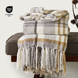 EVERGRACE Plaid Chenille Throw Blanket for Couch, Super Soft Cozy Decorative Farmhouse Plaid Throw with Tassels, Lightweight Chenille Knit Throw for Bed Sofa Gift Home Decor, Grey & Beige 50"x60" EverGrace