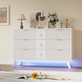 LIKIMIO Dresser for Bedroom 9 Drawers with LED Light, 55" Wide Fluted Chest of Drawers, Wood Closet Organizer, TV Stand for Living Room, White LIKIMIO