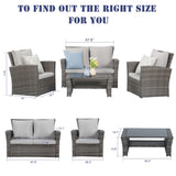 Wisteria Lane 4 Piece Outdoor Patio Furniture Sets, Wicker Conversation Set for Porch Deck, Gray Rattan Sofa Chair with Cushion Wisteria Lane