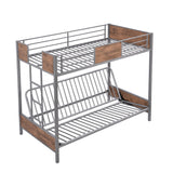 Twin-Over-Futon Bunk Bed, Metal Bunk Bed Frame Twin Over Twin Loft Bunk Bed Frame with Safety Guardrails & Ladder for Teens Adults, Bottom Full Size Bunk Bed Can be Converted into Futon/Seat (Gray) MWrouqfur