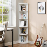 YITAHOME 5-Tier White Corner Bookshelf – Modern Free Standing Display Rack for Living Room and Home Office YITAHOME