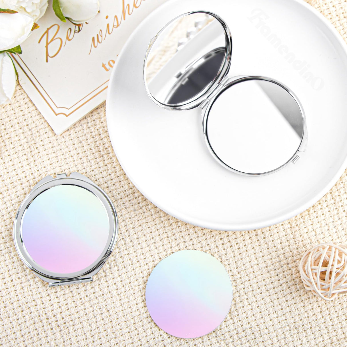 Framendino, 12 Pack Sublimation Cosmetic Mirror Blanks Transfer Portable Makeup Compact Mirrors Round Folding Travel Mirror for Women Framendino