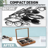 Homeanda Wooden Color 8 Grids Glasses Eyeglasses Case Sun Glasses Holder Eyewear Organizer Sunglasses Box Glasses Case Tray Glasses Display Showcase Organizer Jewelry Tray with Cover Homeanda