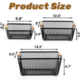 Noamus 3 Pack Metal Mesh Basket with Wooden Handle, Farmhouse Wire Steel Storage Bins, Rectangle Fruit Vegetable Organizer Containers for Home Cabinet Pantry Kitchen Decor, Snack Gift (Black, 3 Size) Noamus