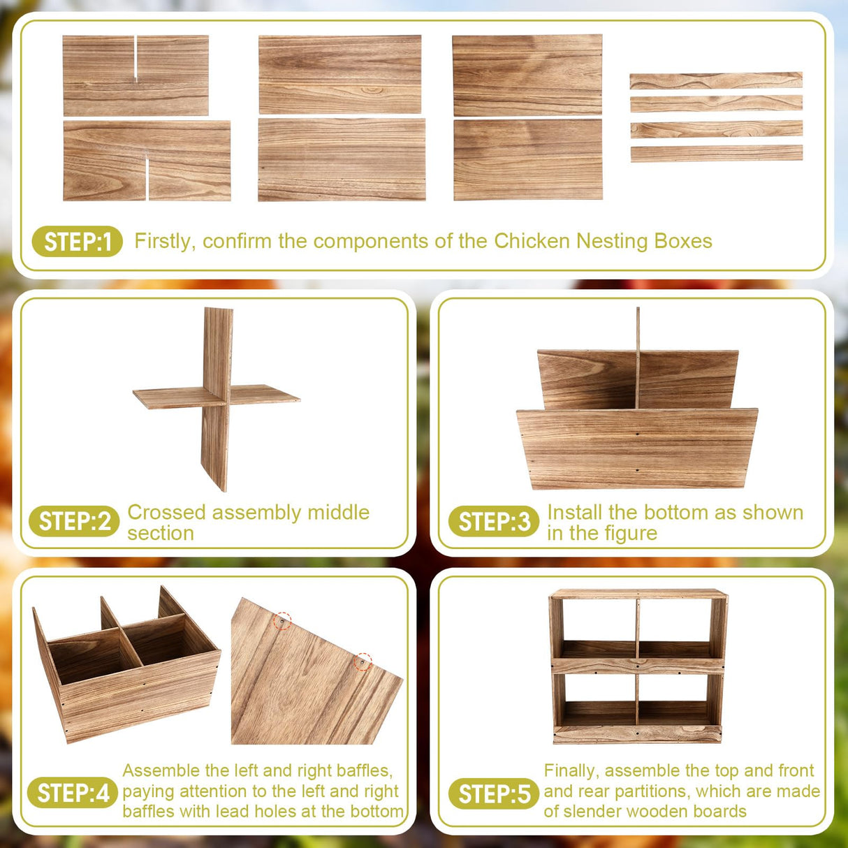 Cinnvoice Chicken Nesting Boxes 4 Compartment Wooden Chicken Laying Boxes Nesting Boxes for Chicken Coop Chicken Laying Eggs Nest Box for Chickens Hens Ducks Poultry Easy Egg Collection Cinnvoice