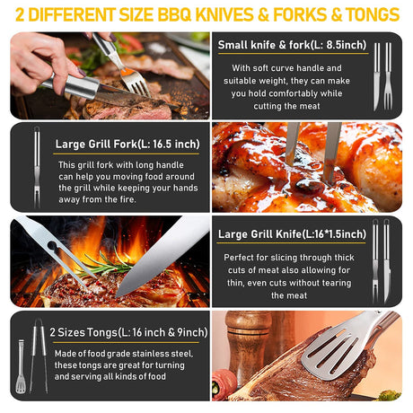 34Pcs Grill Accessories Grilling Gifts for Men, 16 Inches Heavy Duty BBQ Accessories, Stainless Steel Grill Tools with Thermometer, Grill Mats for Backyard, BBQ Set for Men Women Taimasi