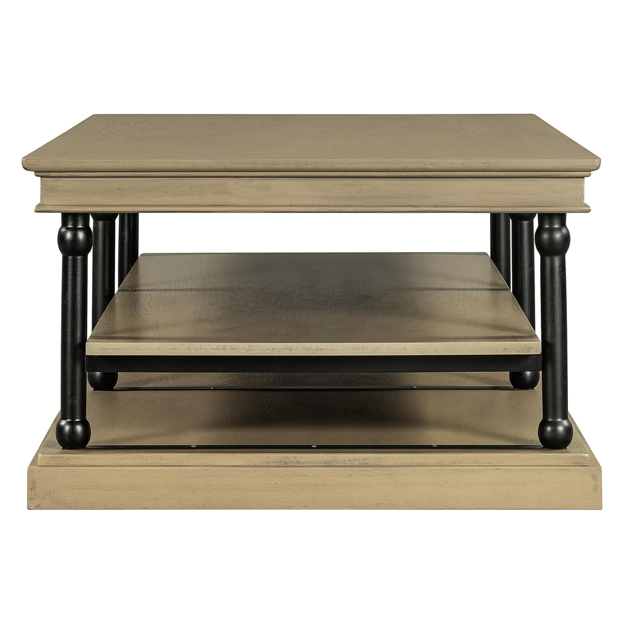 Merax 55.1" Modern Wood Coffee Table with 2 Open Shelves, Industrial Living Room Table with Black Legs, Sturdy Rubberwood Center Table for Large Space, Brown Merax