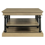 Merax 55.1" Modern Wood Coffee Table with 2 Open Shelves, Industrial Living Room Table with Black Legs, Sturdy Rubberwood Center Table for Large Space, Brown Merax