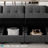 Belffin Storage Modular Sleeper Sofa Sectional Couch with Wide Chaises Convertible Sectional Sofa Bed Modular Sleeper Sectional Couch Bed Dark Grey Belffin