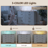UYIHOME 8 Drawer Dresser, Farmhouse Dressers for Bedroom with Jewelry Storage on Top, White Dresser with Sensor LED Lights and USB Charging, Storage Cabinet for Living Room, Hallway, Closet UYIHOME