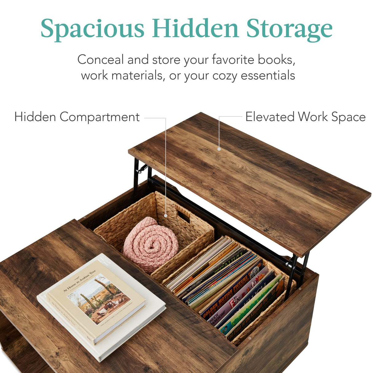 Best Choice Products Square Lift Top Coffee Table, Wooden Rustic Modern Multifunctional Accent Table for Living Room w/Hidden Storage, Cubby, Non-Scratch Pads - Brown Best Choice Products