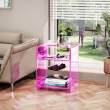 Acrylic End Table Record Player Table with Storage Shelf Clear Side Table Nightstand (15.7x19.7x11.8)(Pink) Acrylicolor