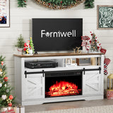 Furniwell Electric Fireplace TV Stand for TVs up to 65", Entertainment Center with 26” Fireplace Console Table with Sliding Barn Door and Adjustable Storage Shelves for Living Room (White) Furniwell