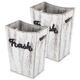 Maxcheck 2 Pcs Farmhouse Bathroom Wood Trash Can, 2 Sizes Rustic Square Wastebasket Bin with Convenient Handle for Bathroom, Kitchen, Bedroom, Office(White) Maxcheck