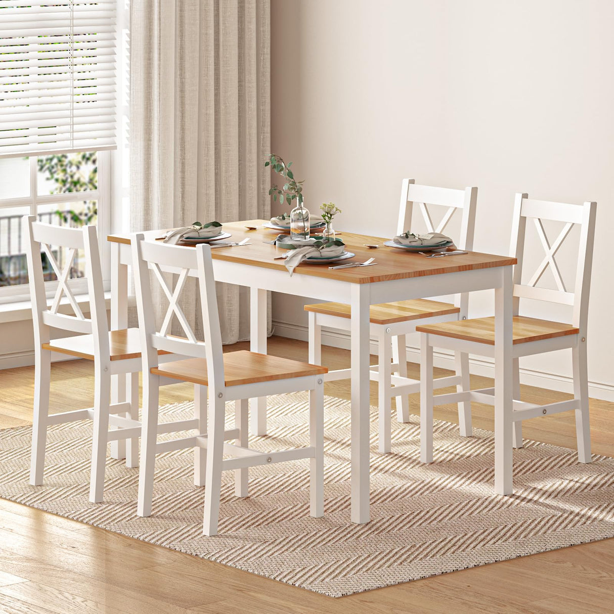 SogesHome 5-Pieces Dining Table Set, Kitchen Table and 4 Chairs for Home, Kitchen Dining Room Table Set for Home, Restaurant, Oak&White SogesHome