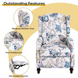 GUEAPY Mid Century Modern Wingback Recliner Chair for Adults, Push Back Upholstered Accent Chair with Floral Fabric, Manual Reclining Armchair for Living Room, Bedroom, Reading Corner (Blue Botanical) GUEAPY