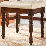 MODERION Vanity Bench Stool with Padded Cushion, Piano Bench with Solid Wood Carving Legs, Home Chairs Button Breathing Leather Upholstered Seat, MODERION