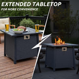 NIGOME Propane Fire Pit Table,Out Door Fire Pits & Fireplaces,Gas Fire Pit with Lid and Lava Rock.Square Black Fire Pit Table on Patio Deck & Garden Backyard. (Raven‌ Black, 28-inch) Nigome